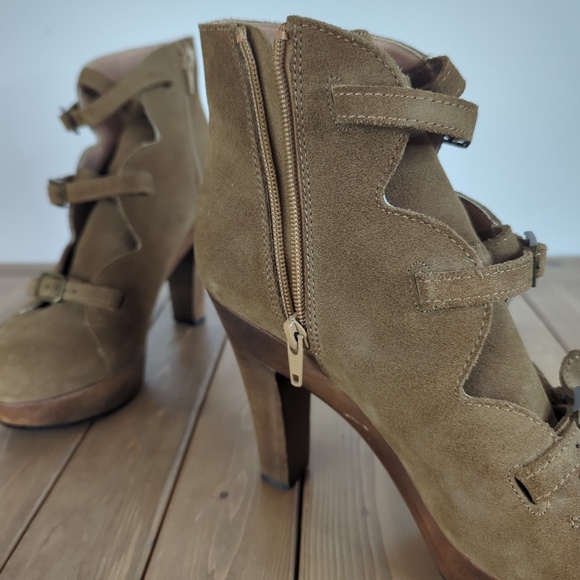 See by Chloe Solfo Buckle Wood Platform Ankle Boots Tan Suede - Picture 3 of 14